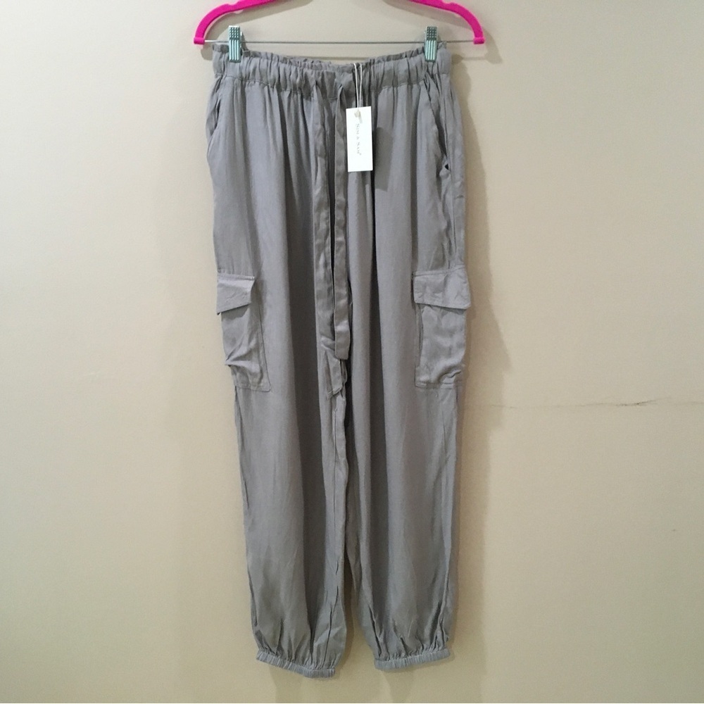Sim&sam Pants  Large Grey Cargo Jogger Elastic Waste Drawstring Ankle